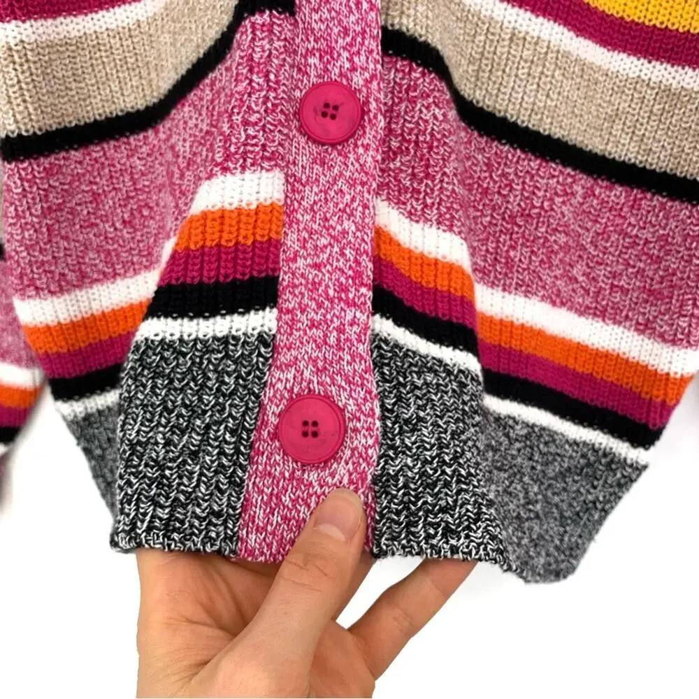 UNITED COLORS OF BENETTON Striped Chunky Knit Cardigan Pink Black XS/S